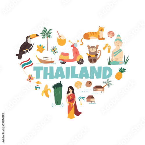 Thailand cartoon vector banner. Travel illustration