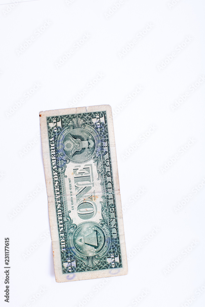 One dollar, back side of banknote, used paper money One dollar, back side of banknote, used paper money