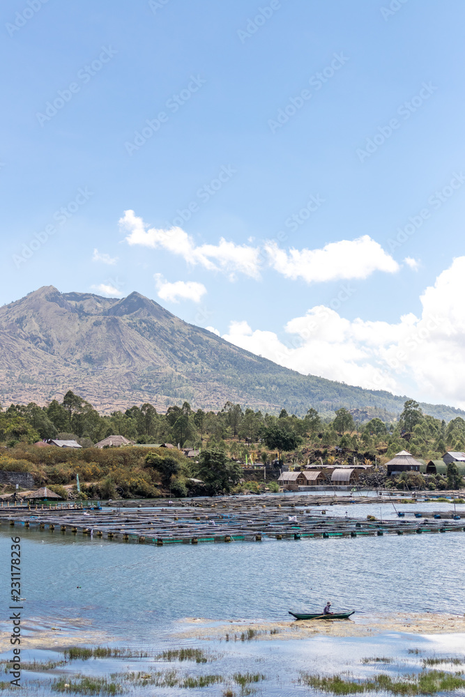 Naklejka premium Active Indonesian volcano Batur on the tropical island of Bali. View of great volcano Batur. Beautiful landscape. Indonesia.