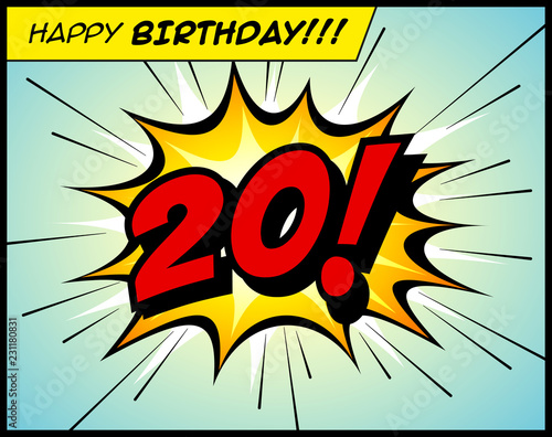 Happy Birthday postcard, in a vintage style comic book bubble sound effect  - Vector EPS10.