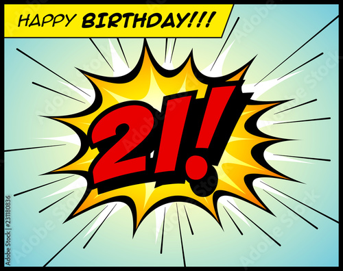 Happy Birthday postcard, in a vintage style comic book bubble sound effect  - Vector EPS10.