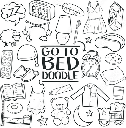 Go to Bed Sleeping Traditional Doodle Icons Sketch Hand Made Design Vector