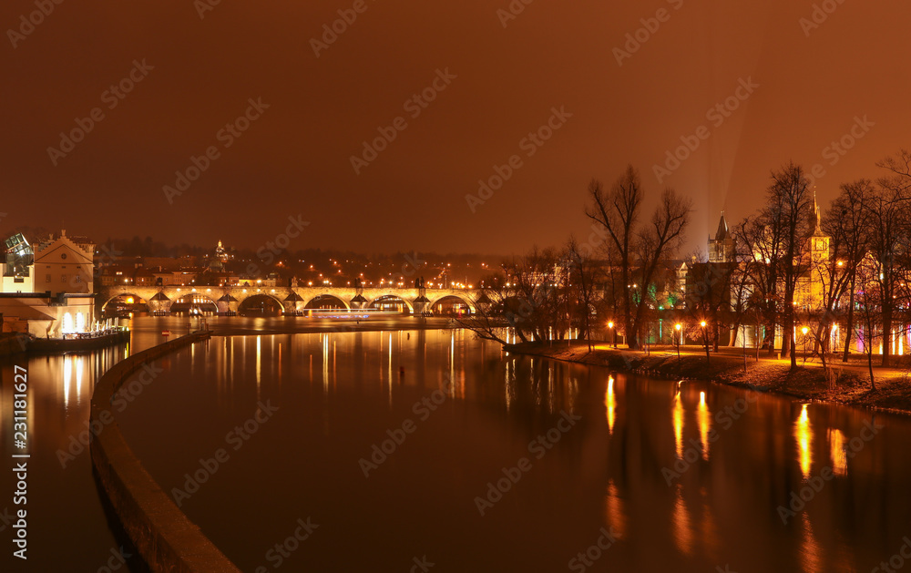 Prague at night, charles bridge