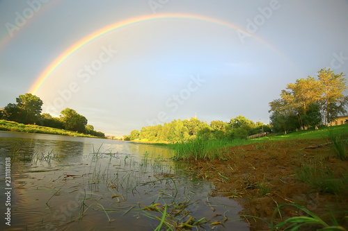 summer landscape with a rainbow