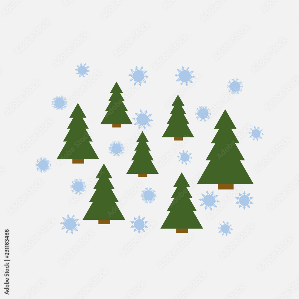 young trees ate and snowflakes. vector