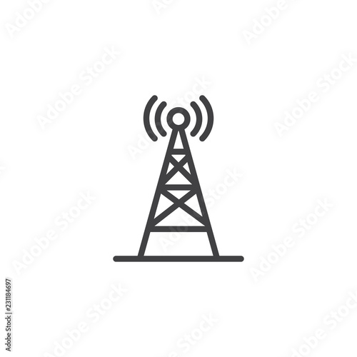 Radio antenna wireless outline icon. linear style sign for mobile concept and web design. Network signal antenna simple line vector icon. Symbol, logo illustration. Pixel perfect vector graphics