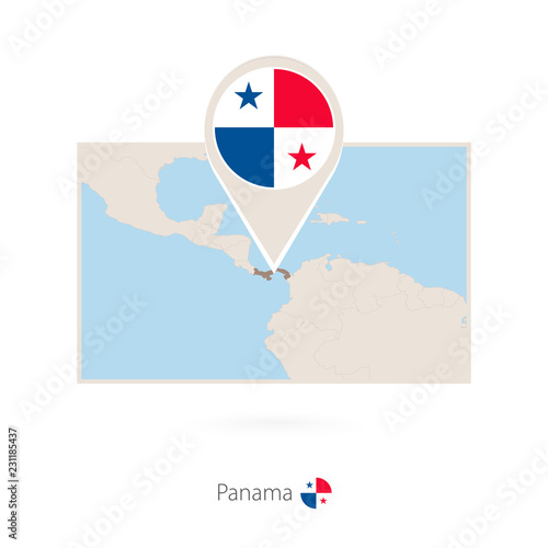 Rectangular map of Panama with pin icon of Panama