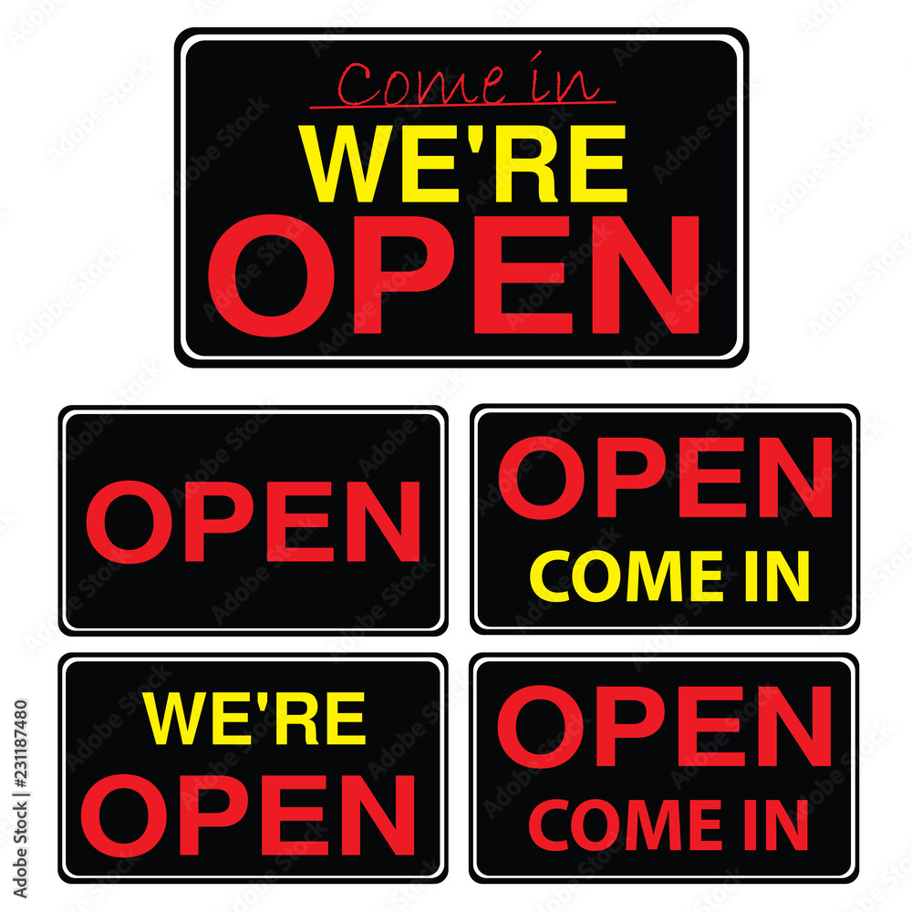 Signage-Open Signs, Black, Red, Yellow
