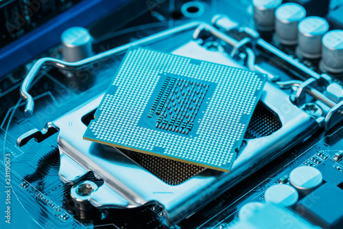 Close-up of CPU Chip Processor. Selective Focus photo