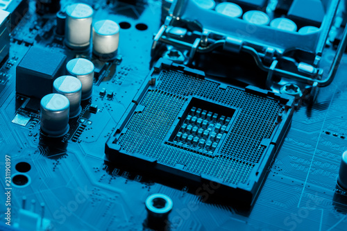 Close-up of CPU Chip Processor. Selective Focus