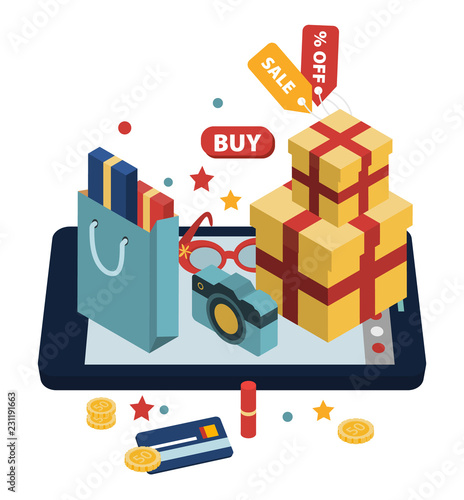 Isometric illustration of online shopping