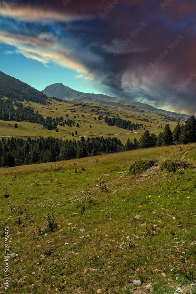 Fototapeta premium Mountains of aran valley during sunrise, Lleida