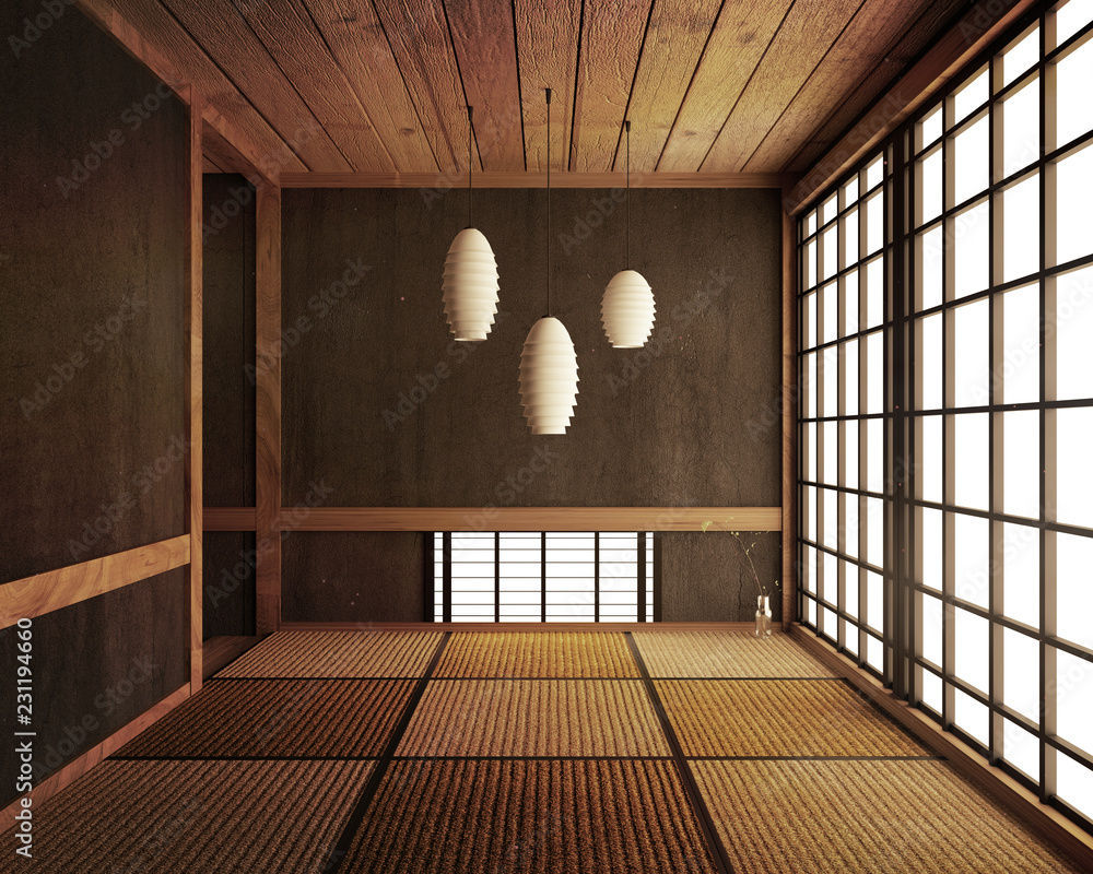 Tatami mats and paper sliding doors called Shoji room japanese zen