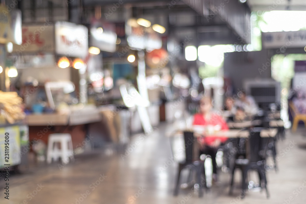 Fototapeta premium Blurred background : blur cafe with bokeh light background, banner, food and drink concept