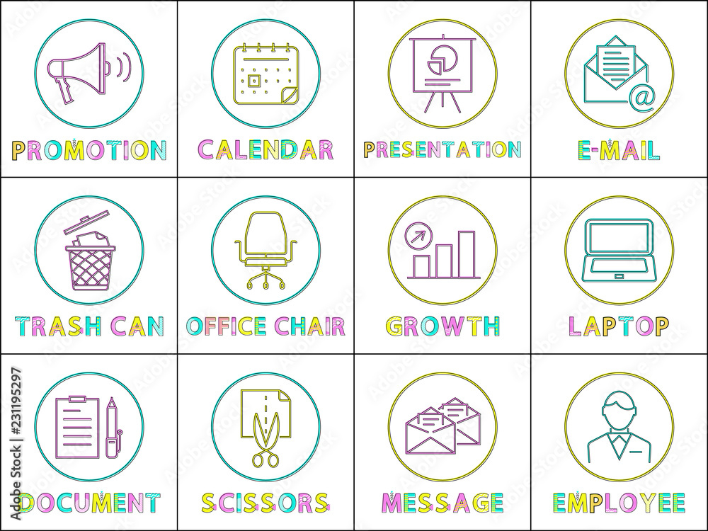 Promotion and Documents Set Vector Illustration Promotion and Documents Set Vector Illustration