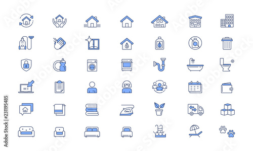 Cleaning services Vector line icon set