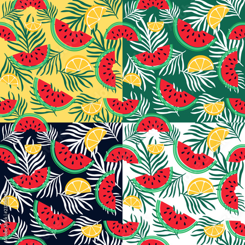 Summer watermelon lemmon tropical colorful fuits pattern backgrounds textile