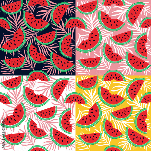 Summer watermelon tropical colorful fuits pattern backgrounds textile