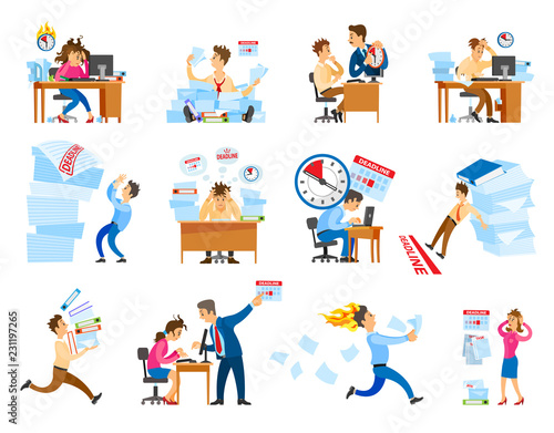 Deadline at Work Icons Set Vector Illustration