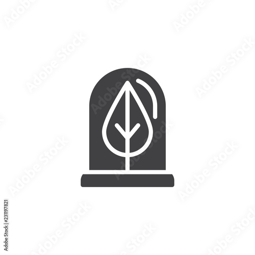 Tree leaf inside glass terrarium vector icon. filled flat sign for mobile concept and web design. Leaf under a protective dome simple solid icon. Symbol logo illustration Pixel perfect vector graphics