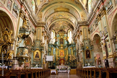 The interior of a Catholic church without parishioners