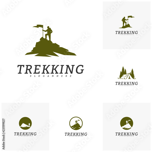 Set of Climber vector logo template. Outdoor activity symbol logo