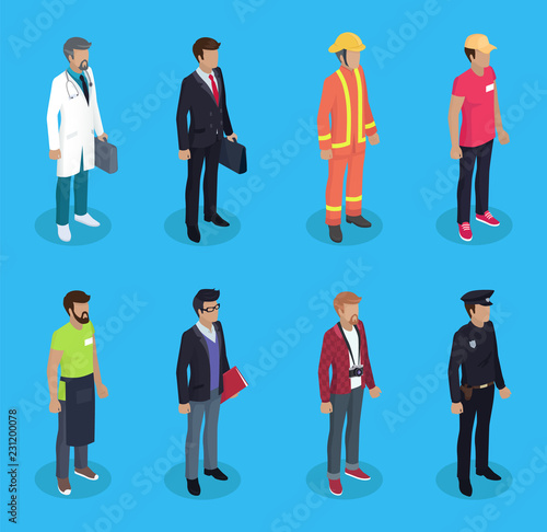 Police Officer Medical Worker Vector Illustration
