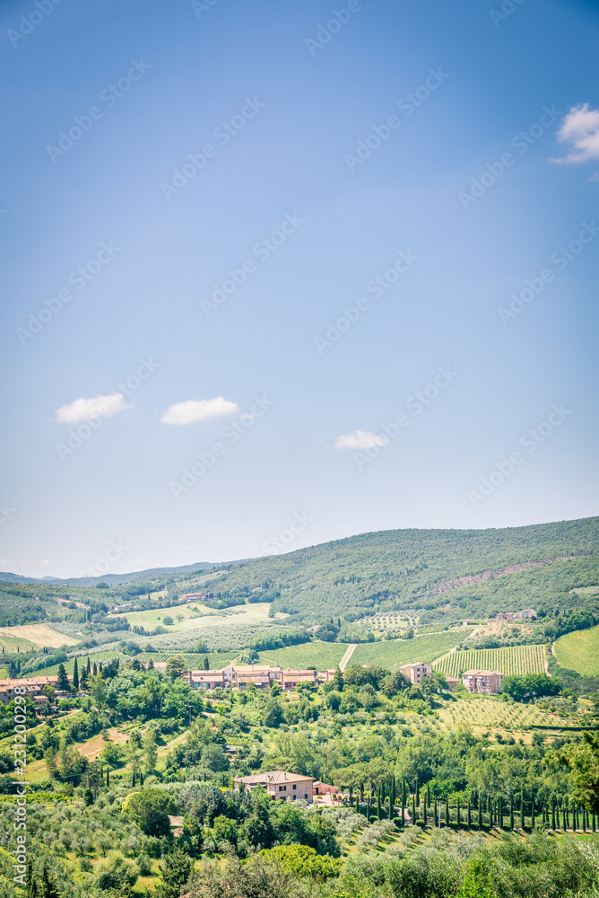 View into italian country near the famous San Gimignano town