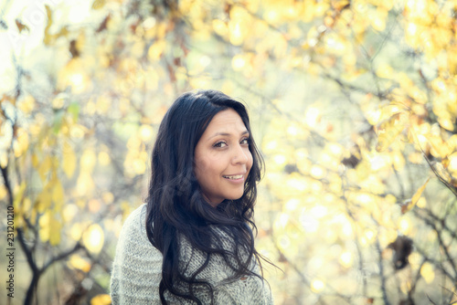 Beautiful Young Millennial Hispanic, American Indian, Multi-racial Woman Portrait Outside on a Fall Day