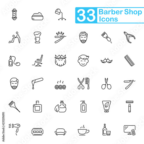Black barbershop outline icons