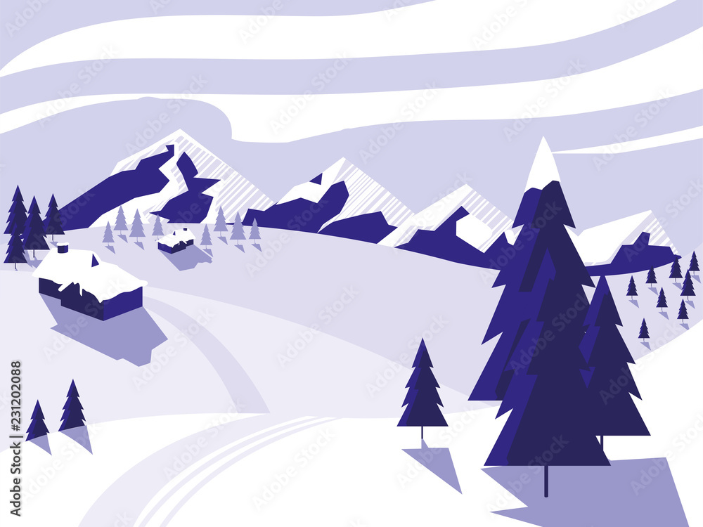Fototapeta premium ski camp snowscape scene