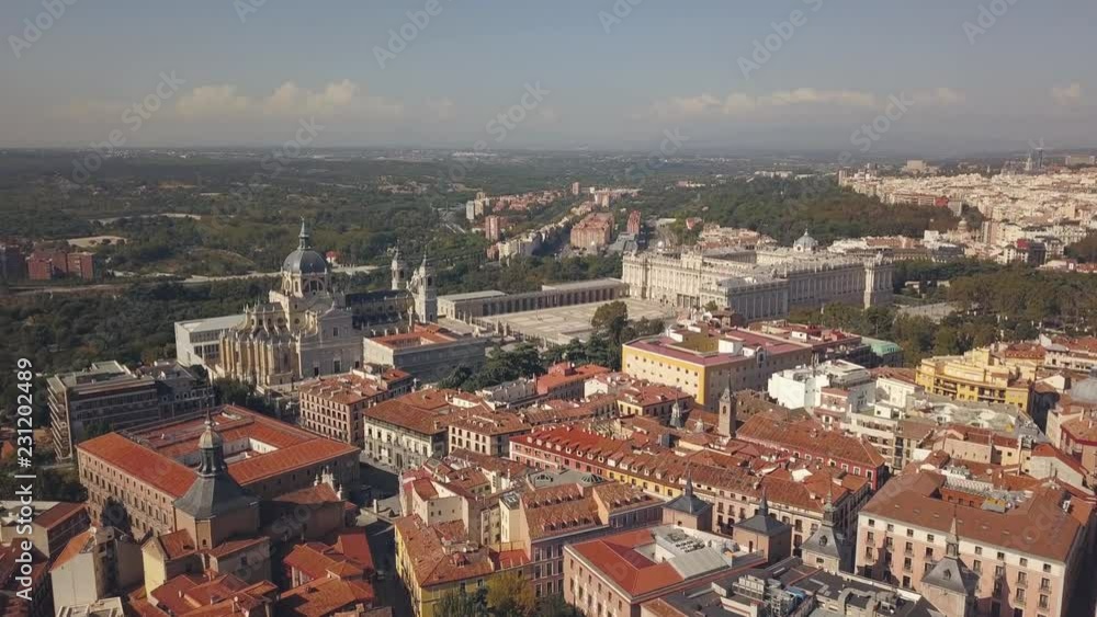 Royal Palace of Madrid and cathedral de la Almudena, aerial view Royal Palace of Madrid and cathedral de la Almudena, aerial view