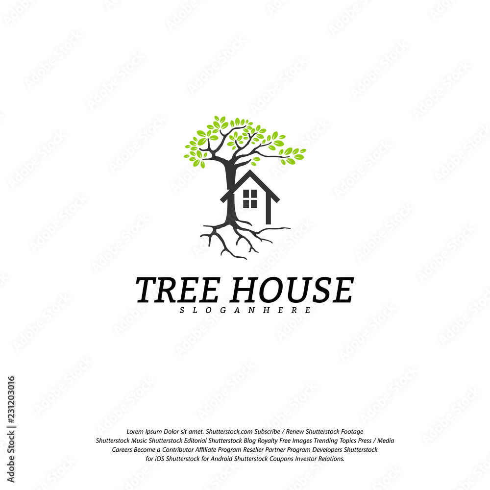 Fototapeta premium Tree House logo vector template. Leaf House logo