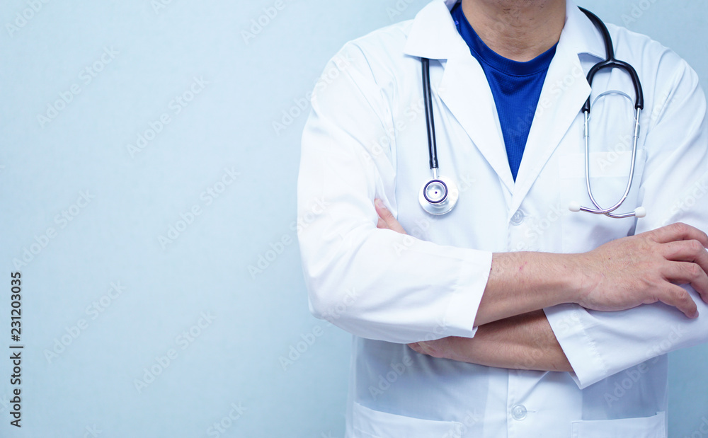 Doctor using stethoscope to checking the patient in the hospital ward : healthy strong medical concept 