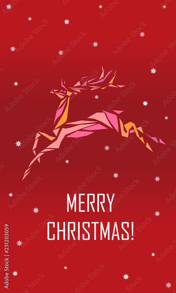 Geometric polygonal deer. Merry Christmas greeting card with deer and snowflakes . Vector illustration. Geometric polygonal deer. Merry Christmas greeting card with deer and snowflakes . Vector illustration.
