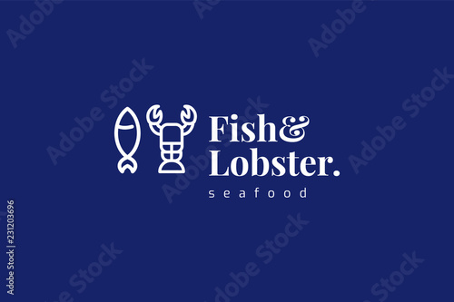 Fish and lobster seafood logo template with type of line art logo inspiration. Can use for corporate brand identity, culinary, seafood, cafe, and restaurant