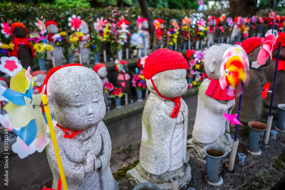 Jizo statues at Zojo-ji temple, Tokyo, Japan