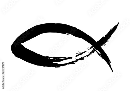 Fish symbol hand painted with ink brush