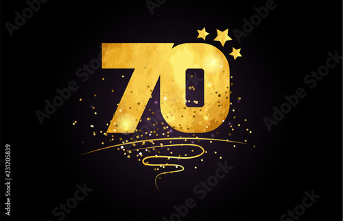 70 number icon design with golden star and glitter