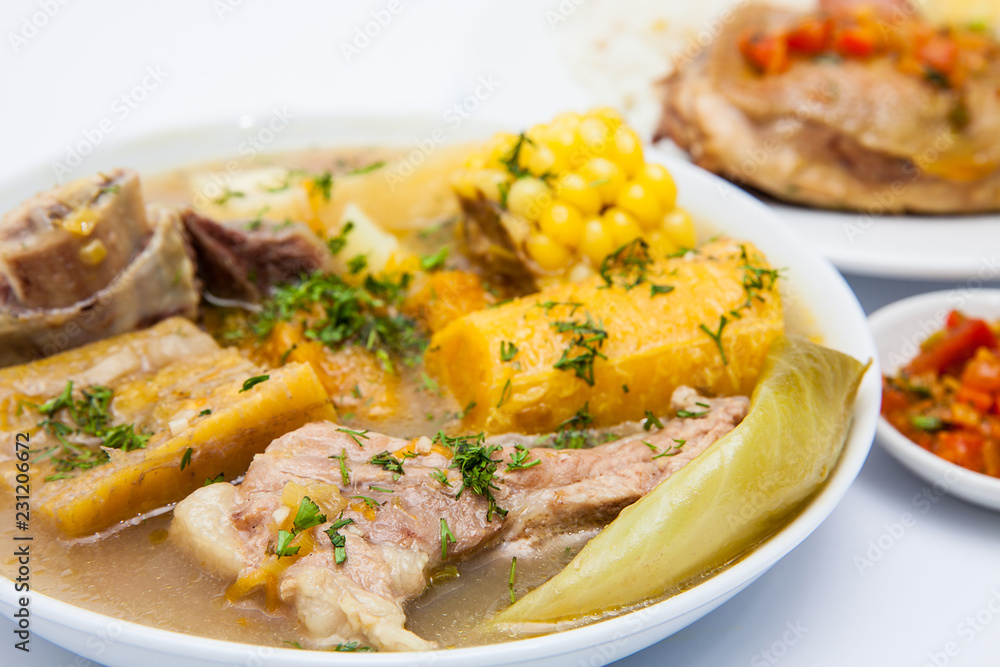 Traditional Colombian soup from the region of Santander called puchero Traditional Colombian soup from the region of Santander called puchero