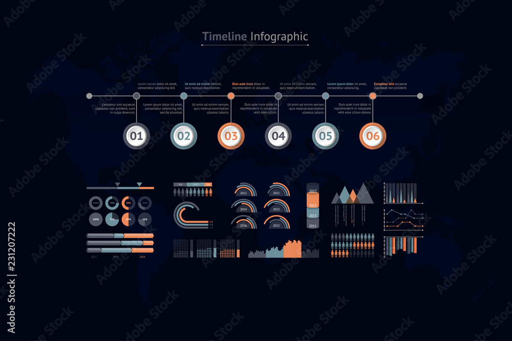Timeline vector infographic. World map Timeline vector infographic. World map