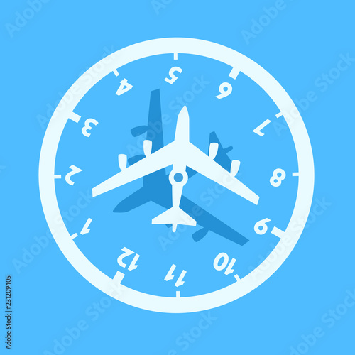 Jet lag - confusion adn time desorientation during travelling by plane and airplane. Traveler's Biorhythm disorder and problem in plane. Vector illustration