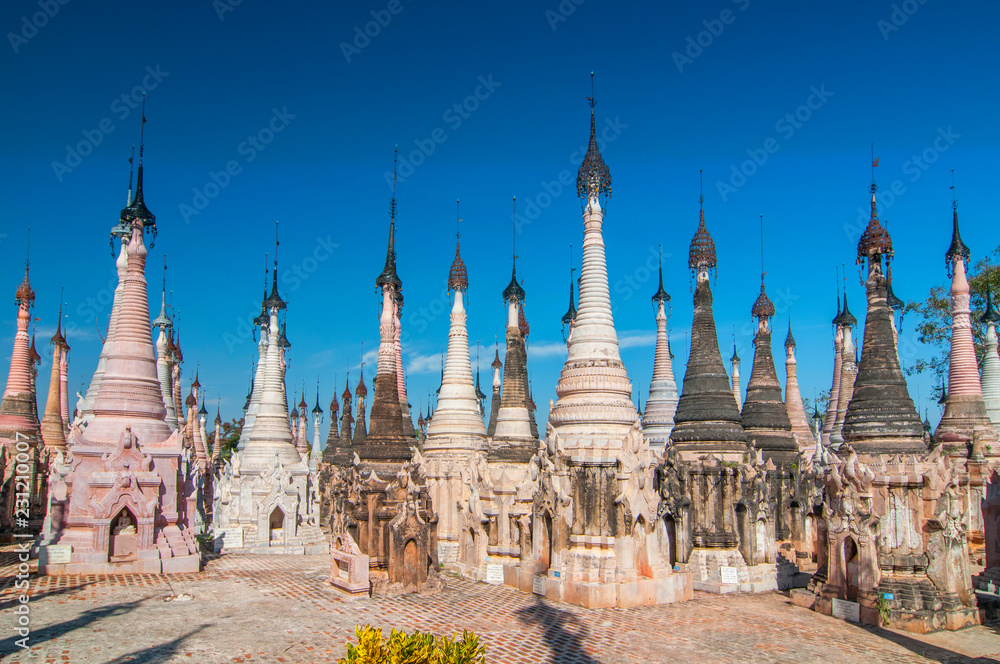 Kakku pagodas are nearly 2500 beautiful stone stupas hidden in a remote area of Myanmar near the lake Inle. This sacred place is on the territory of the PaO people. Shan state, Myanmar.