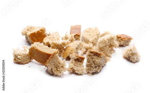 Integral bread crumbs isolated on white background