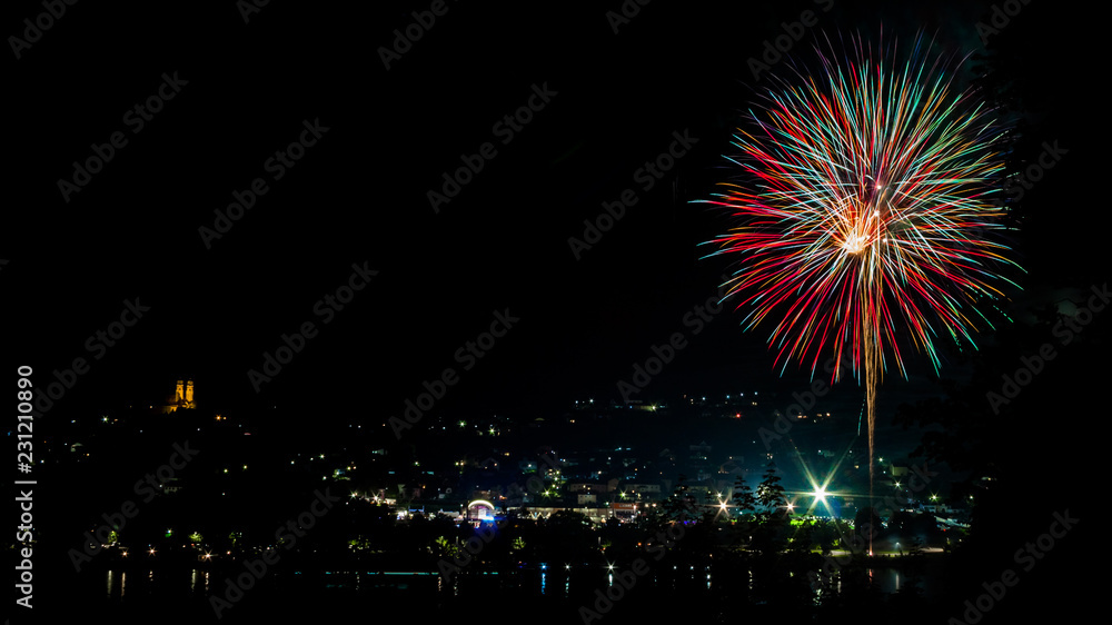 Colorful bavarian fireworks at Vilshofen - Danube - Bavaria - Germany