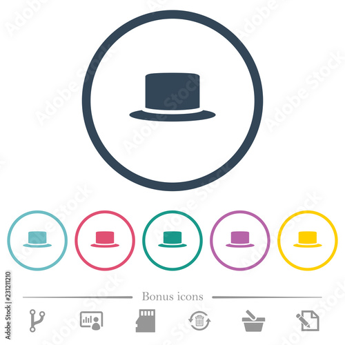 Silk hat flat color icons in round outlines