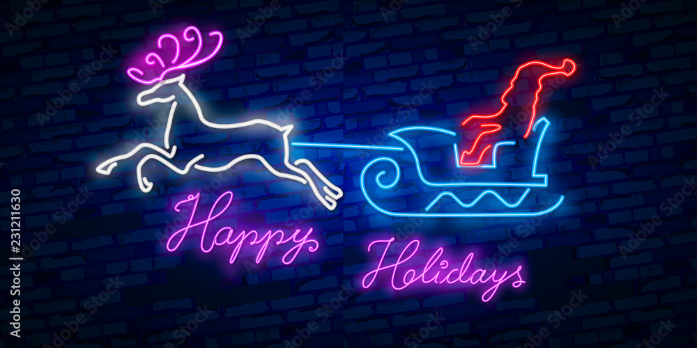 Happy Holidays Neon Text Vector. Happy Holidays neon sign, design