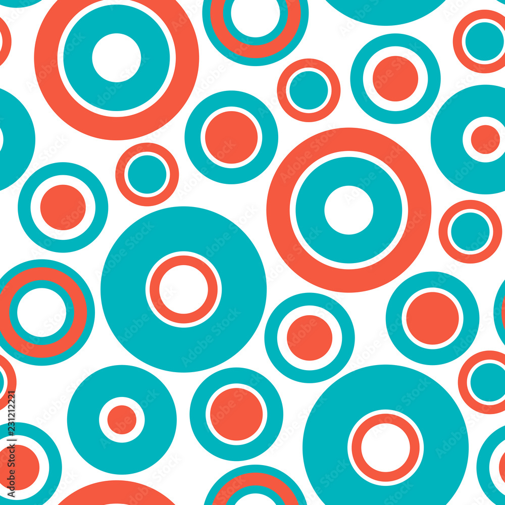 Round seamless pattern of random circles and rings. Dotted round seamless background, pattern, ornament. Vector illustration.