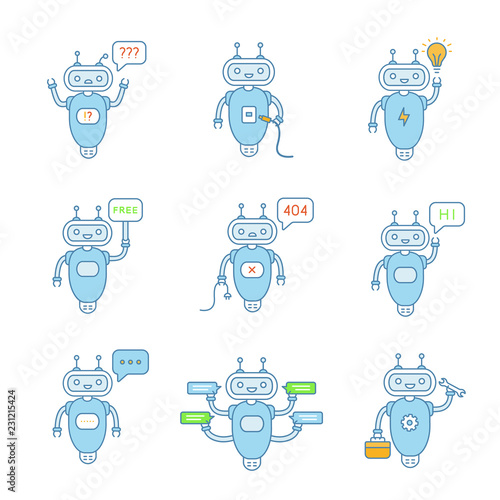 Chatbots color icons set