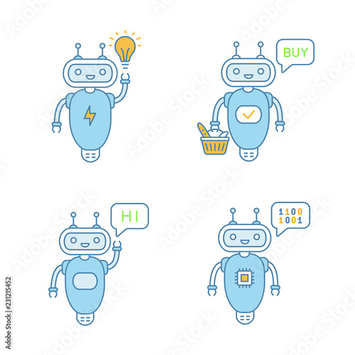 Chatbots color icons set
